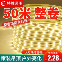  50m led light strip Home living room ceiling outdoor waterproof engineering lighting decoration white light warm whole roll light strip