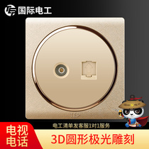 3D carved switch socket panel home 86 champagne gold cable closed circuit video TV plug in TV phone socket