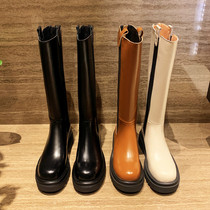  2021 autumn and winter new leather long tube cigarette tube thick-soled knight boots large tube circumference straight tube middle tube high tube boots womens boots
