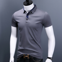 Lapel T-shirt mens short sleeve business slim mens half sleeve shirt summer lead Ice Silk double mercerized cotton polo shirt