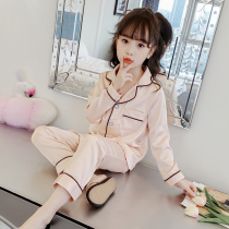 Girls pajamas children 2021 new parent-child clothing summer long sleeve silk baby children big Children Spring and Autumn home clothes