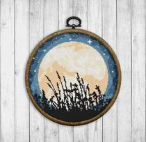 Cross stitch electronic drawings redraw source file circular landscape-Full moon