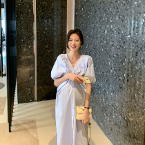 ◆AMUM maternity dress◆White moonlight ~ Temperament V-neck lantern sleeve 2021 cotton tide dress short-sleeved summer dress