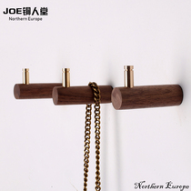 Japanese home decoration wall black walnut wood brass adhesive hook entry door rear porch key pure copper hanging hook