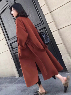 taobao agent Velvet demi-season long red woolen coat, Korean style, high-quality style, mid-length
