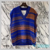 WYM high end men Korean 20 Autumn Winter v neck knit vest W203KN13522 Blue