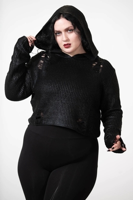 taobao agent Demi-season black knitted sweater, short hat with hood, sweatshirt