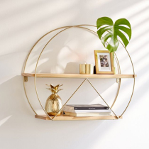 Nordic multi-layer partition wall shelf Gold decoration storage rack Wall decoration Wrought iron solid wood background wall bookshelf