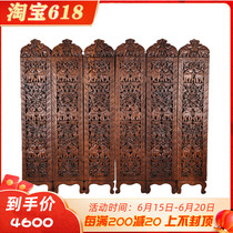 Tai Style Beauty Salon Solid Wood Hollowed-out Carved Flower Screen Folding Screen Hotel Clubhouse Living-room Xuanguan Partition Elephant Folding Screen