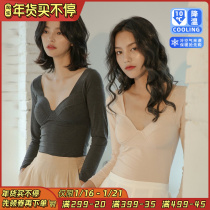 De velvet no trace thermal underwear top thin hair tropical chest pad winter low neck base shirt Women autumn clothes tight