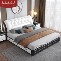 Leather bed real leather bed double bed modern minimalist master bedroom 1 8 meters 2 meters x2 2 meters high Box storage small apartment wedding bed