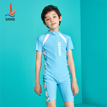 Sanqi childrens one-piece swimsuit pants boy Korean version of small medium and large children quick-drying training breathable learning to swim baby suit