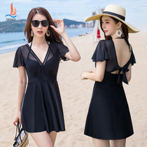 Sanqi swimsuit female summer 2021 conjoined Conservative belly thin chest gathering fashion seaside hot spring swimsuit