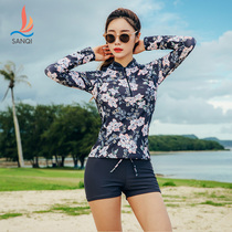 Sanqi split swimsuit womens boxer shorts Korean long-sleeved sports two-piece conservative belly cover thin swimming suit