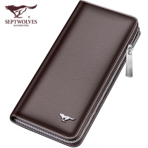 Seven Wolves Mens Hands Bag Brands Pure Bull Leather Zipped Wallet Hand Grip Bag Small Number Hand Grab Bag Full Genuine Leather Soft