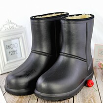 Winter men's middle tube plus velvet padded warm rain shoes water shoes waterproof fishing shoes non-slip car wash northeast snow boots