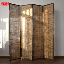 Screen solid wood Reed screen partition living room retro old Chinese folding screen Hotel restaurant porch waterproof