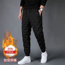 Down pants men wear cold and warm thick duck down winter outdoor windproof rope rope feet sports leisure trousers