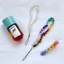 Daily superstition ~ good luck ~ rainbow color natural crystal gravel mobile phone chain anti-lost lanyard niche handmade pendant