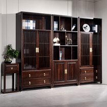 New Chinese bookcase Zen light luxury study ebony black sandalwood log bookcase Boku frame full solid wood bookshelf combination