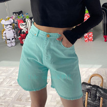 Korea welldone we11done denim shorts 21SS embroidered fabric label high waist casual five-point pants