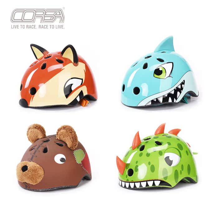 CORSA Red Kids Cartoon Helmeted Bicycle Balancer Animal Helmeted Pulley Speed Skating Safety Cap