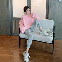 Sports Casual Suit Womens Spring 2022 New Fashion Trends Work Dress Pants Long Sleeve Pink Necropolis Red Two-piece Set