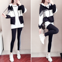 European station Sports Leisure set women spring and autumn 2021 new fashion Tide brand foreign atmosphere thin sweater three sets tide