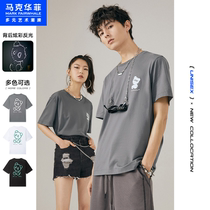 Mark Huafei couple short-sleeved t-shirt mens 2021 summer new trend luminous colorful cartoon bear t-shirt