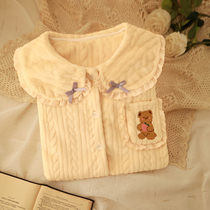 Explosive soft] Japanese cute bear flannel padded pajamas spring and autumn womens winter New nightgown