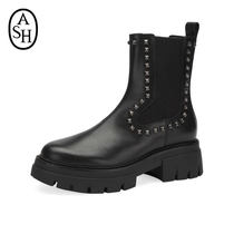 ASH womens shoes 2021 autumn and winter new willow nail short tube height-increasing Chelsea boots one-pedal thick-soled Martin boots