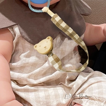 LiMAIi INS Korean Department Small Bear Plaid Child Toys Anti-fall Beech Wood Pacifier Anti Drop Chain Photo