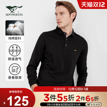 Seven wolves long sleeve T-shirt mens lapel cotton thin 2021 new autumn business American polo shirt men
