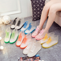 Transparent and velvet cotton jelly rain boots crystal rain boots waterproof shoes rubber shoes warm women short tube fashion wear non-slip
