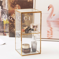 European brass glass storage rack two-layer ornaments watch cosmetics desktop display stand double dustproof glass cabinet