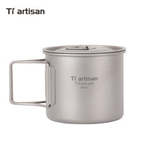 Titanium Craftsman Outdoor Pure Titanium Cup Portable Drinking Cup Mini Coffee Cup 300ml Folding Handle Water Tool Metal Tea Cup