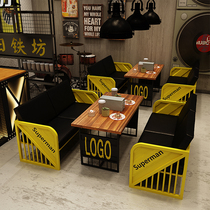 Milk tea shop table and chair combination Restaurant dining table Wrought iron commercial bar Cafe grill shop Industrial style deck sofa