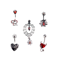 Baroque belly nail Korean cool red diamond titanium steel piercing love flash spider punk spider punk personality demon