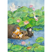 New generation of Guoxian artist Peanut Ren (summer solstice) healing cat painting
