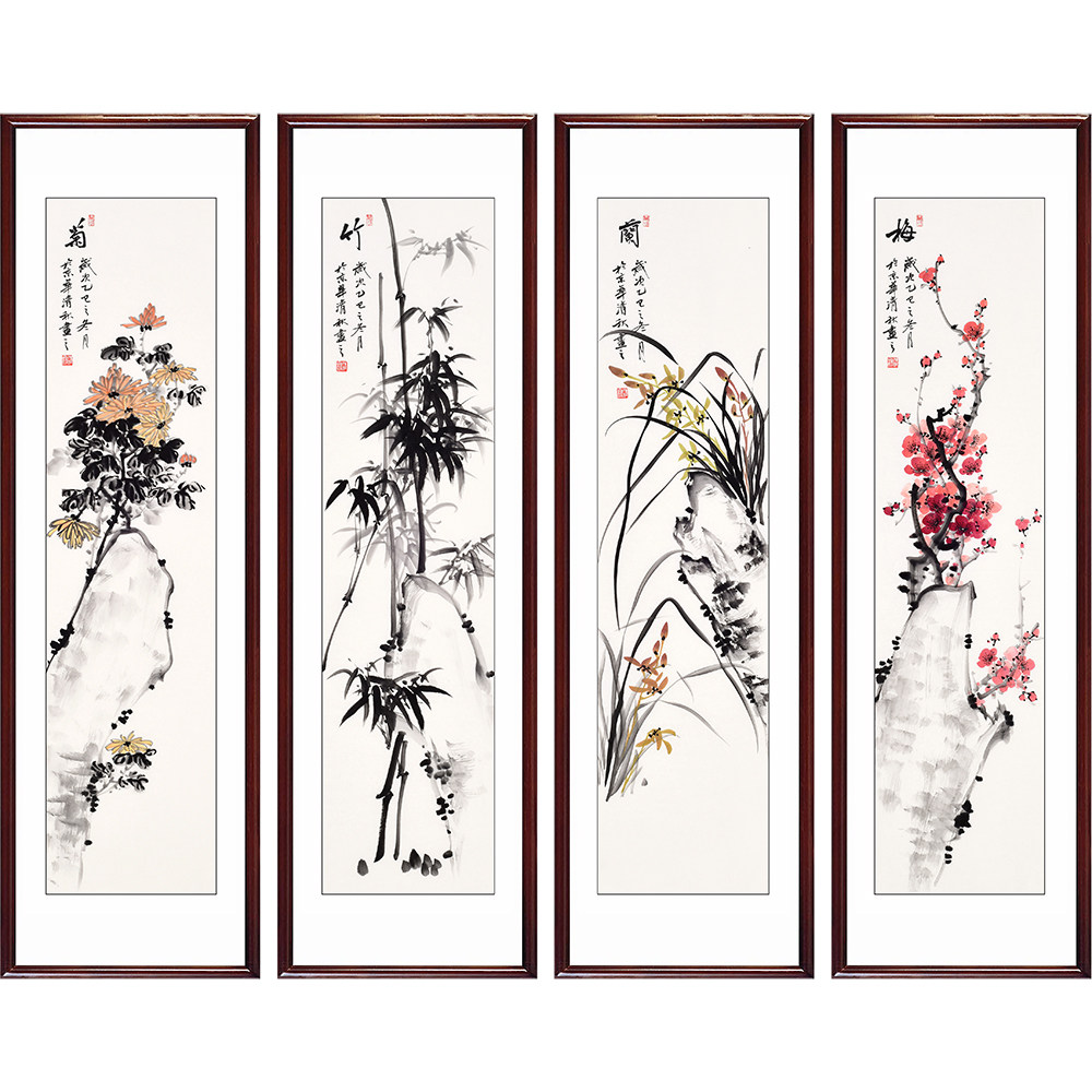 梅兰竹菊四条屏纯手绘画芯-梅兰竹菊四条屏纯手绘画芯促销价格、梅兰竹
