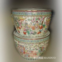 Jingdezhen hand-painted baby drama porcelain large cylinder hand-painted childrens interesting characters porcelain large cylinder calligraphy and painting cylinder