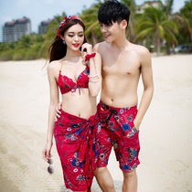 Photo Korean female couple swimsuit three-piece suit sexy small chest gathered bikini draped gauze beach pants seaside