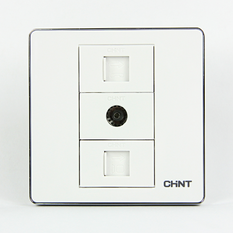Zhengtai Electrical Switchboard Household Socket Telephone with TV Computer TV Network Socket Type 86 White Silver Edge
