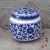 Value Jingdezhen ceramic porcelain blue and white lid jar String lotus sugar jar storage jar Salt jar Sugar jar