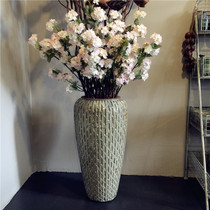 (Jane Meijia) new American nostalgic large water drop relief pattern white glazed cylinder rough pottery floor vase