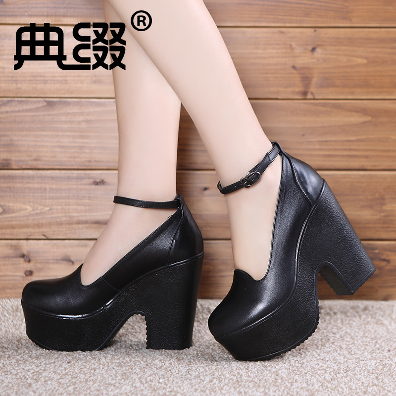 Code spring single shoes new fashion high-heeled shoes ladies leather women's shoes waterproof platform thick with shallow mouth single shoes