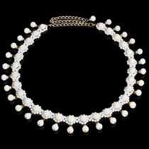 2021 new sexy belly dance waist chain crystal metal inlaid belt pearl hanging plate tassel diamond chain