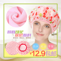 Three-in-one adult waterproof shower cap printing Korean version of enlarged dry hair hat female oil cap