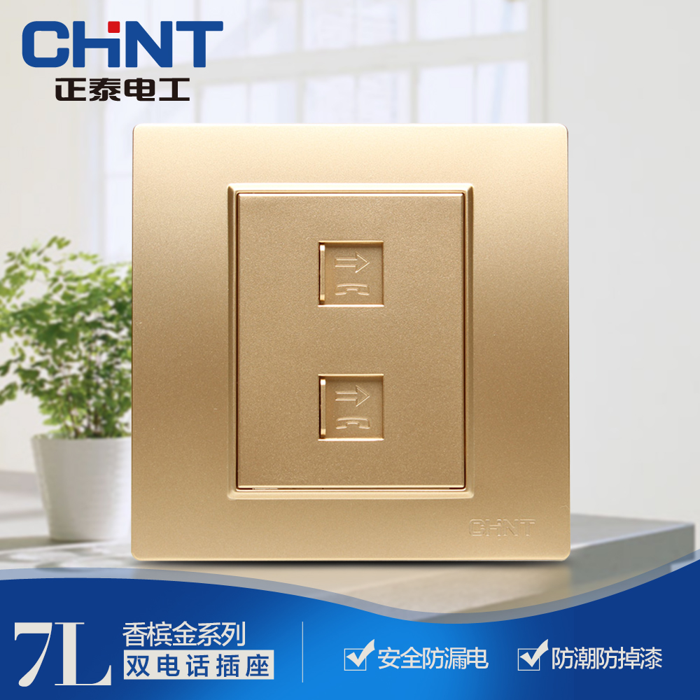 NEW7L Champagne Golden Double Telephone Socket Panel