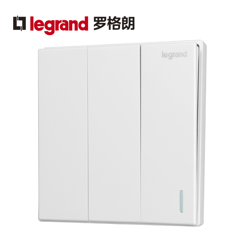 Rogland switch socket panel Classic white three-open double-control with fluorescence three-pole wall power supply 86